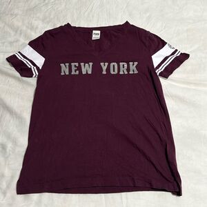 PINK Victoria’s Secret Sequin New York V-Neck Jersey Tee S